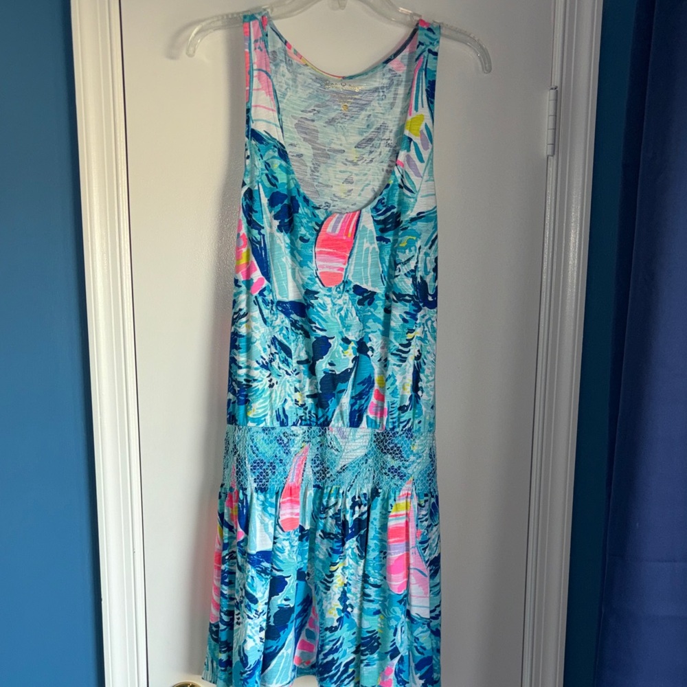 Lilly Pulitzer Aqua, Navy & Pink Tropical Tank Dress
